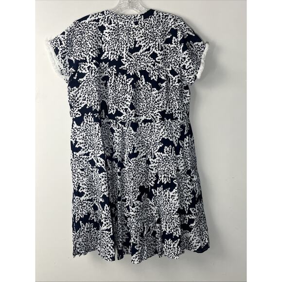 THML Babydoll Dress Small Blue White Floral V Neck Cap Sleeve Cottage Coastal - Picture 2 of 12